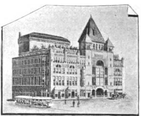 Vintage Architectural Illustration of a Historic Victorian-Era Building